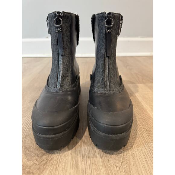 Michael Kors Channing Leather & Sherpa Platform Waterproof Boots Black Size 7.5 - Picture 2 of 6